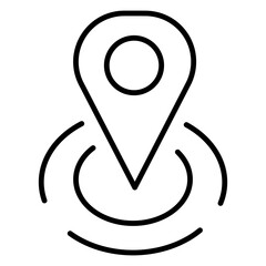 Line icon illustrating a travel destination pin with a sleek, minimal outline style. Ideal for apps, maps, travel guides, or tourism projects in a modern, vector format.