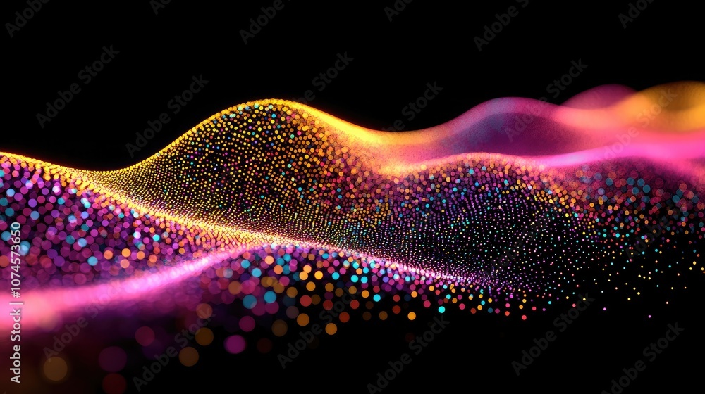 Poster vibrant abstract waves of light and color representing sound and energy in a futuristic digital envi