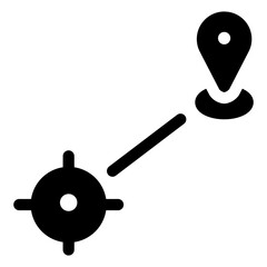 Solid icon depicting a travel destination pin with a clean, minimalist design. Useful for apps, maps, travel websites, and tourism branding, in vector or digital format.