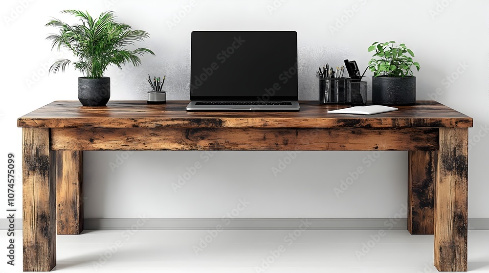 Aufkleber stylish and functional modern minimalist desk setup with laptop,isolated on a clean white background