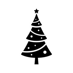 Decorated Christmas tree icon. Black silhouette. Front side view. Vector simple flat graphic illustration. Isolated object on white background. Isolate.