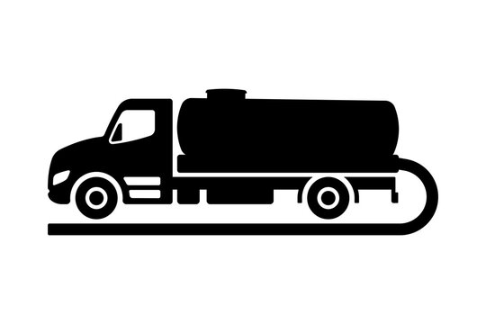 Fototapeta Sewage truck icon. Black silhouette. Side view. Vector simple flat graphic illustration. Isolated object on white background. Isolate.