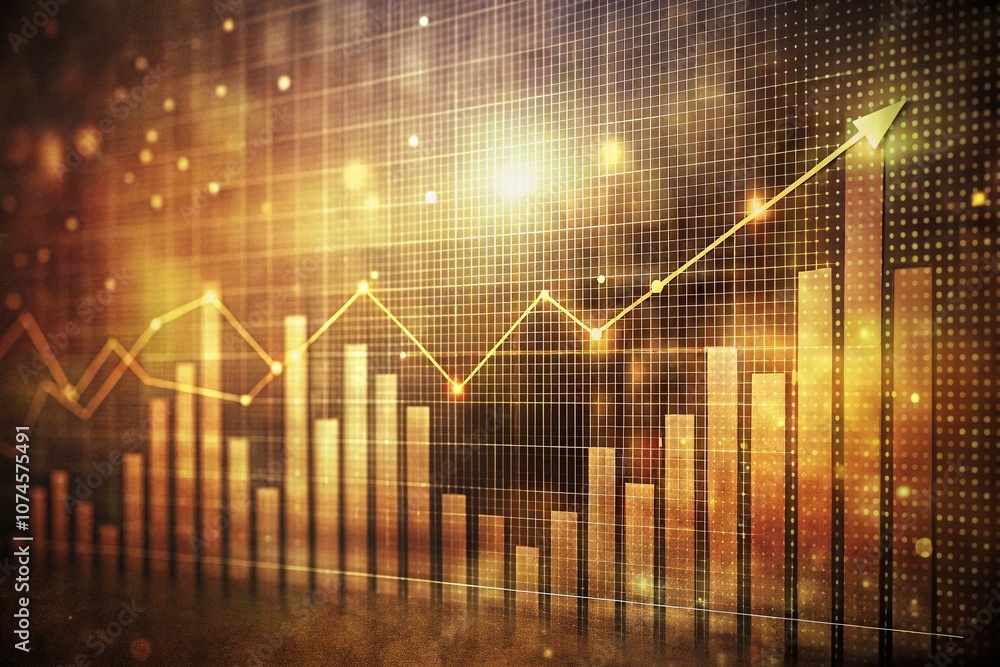 Aufkleber vintage style abstract financial chart with upward trend line graph on a dotted grid background, sym