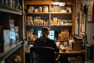 Woman Working at Home Desk in Cozy Space