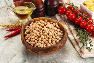 Dry chickpea seeds heap in the bowl