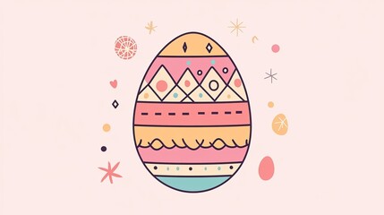 Colorful geometric easter egg with decorative patterns and pastel colors Background, wall, space for text