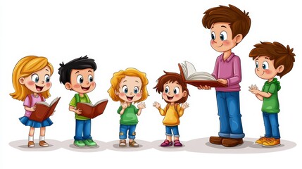 Illustration of lesson explanation , kids , Teacher 