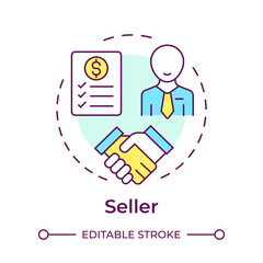 Seller multi color concept icon. Factoring party. Business client. Financial deal. Sales agreement. Round shape line illustration. Abstract idea. Graphic design. Easy to use in article
