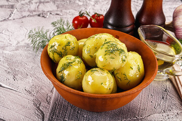 Young boiled potato with dill