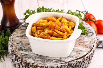 Marinated honey mushroom in the bowl