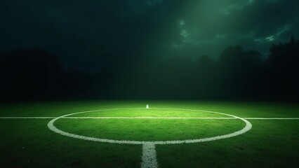 Obraz premium Dramatic soccer field at dusk, serene and grassy