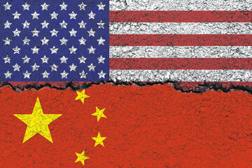 New trade war between the United States and China, various tariffs, illustration of American and...