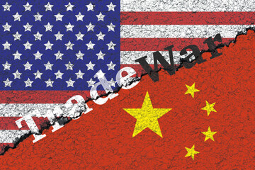New trade war between the United States and China, various tariffs, illustration of American and...