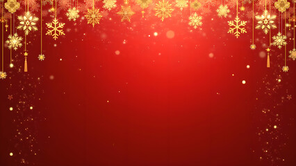 Red and Gold Christmas Background with Snowflakes and Festive Decorations