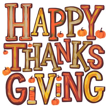 A hand drawn lettering of the text "A hand drawn lettering of the text "Happy Thanksgiving".