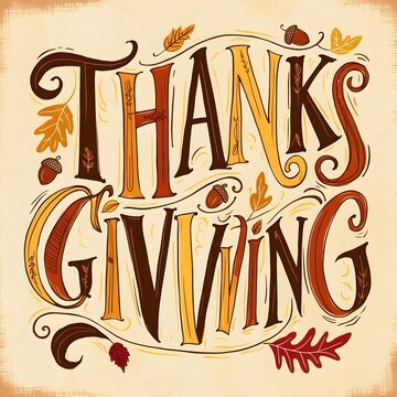 A hand drawn lettering of the text "A hand drawn lettering of the text "Happy Thanksgiving".