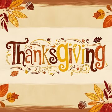 A hand drawn lettering of the text "A hand drawn lettering of the text "Happy Thanksgiving".