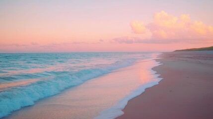 Obraz premium Gentle waves washing ashore during golden hour sunset at beach