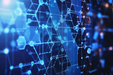 Obraz premium A close-up of an abstract blue digital network with glowing nodes and connected lines symbolizing technology and communication 