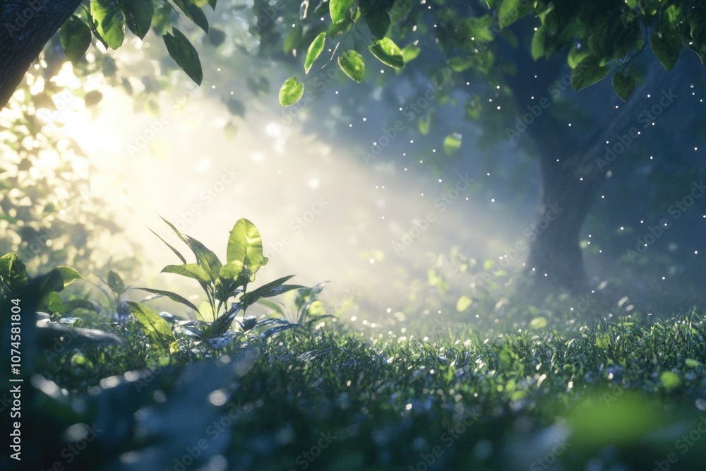 Poster a natural scene showing sunlight passing through the leaves of a tree, perfect for use in environmen