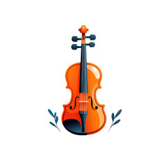Flat style illustration of a violin, creatively highlighting its features and artistic details, isolated on a white background. PNG