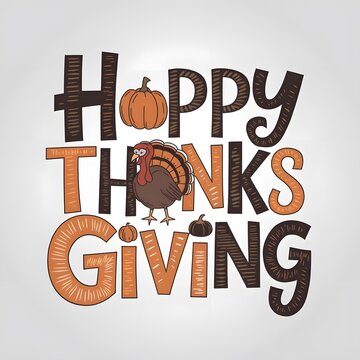 A hand drawn lettering of the text "A hand drawn lettering of the text "Happy Thanksgiving".