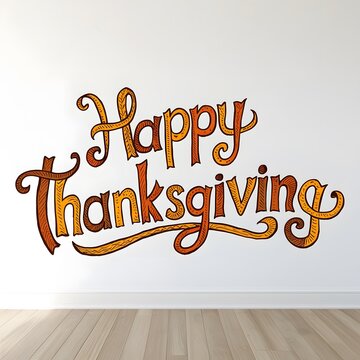 A hand drawn lettering of the text "A hand drawn lettering of the text "Happy Thanksgiving".