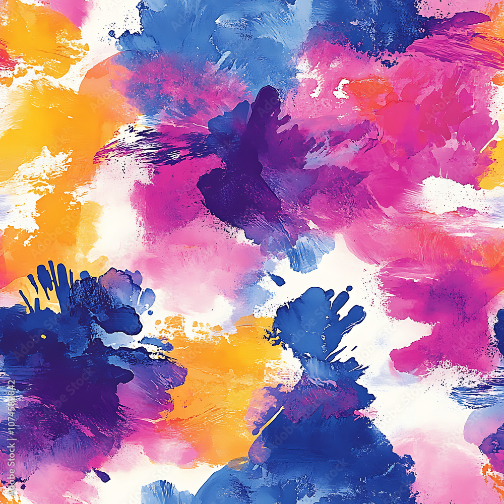 Poster vibrant abstract pattern with bold splashes of pink, blue, and orange, creating dynamic and energeti