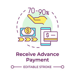 Receive advanced payment multi color concept icon. Factoring process. Dollar bill with arrows indicating cash flow. Round shape line illustration. Abstract idea. Graphic design. Easy to use in article