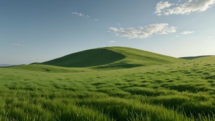 Green hills and blue skies, a tranquil landscape with rolling hills and fluffy clouds.