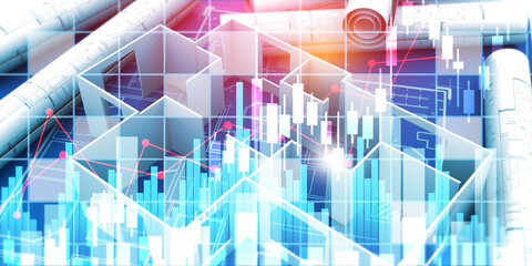 Real estate stock market graph chart. 3d illustration