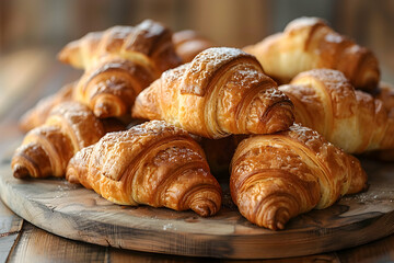 freshly baked croissants on wooden table