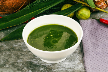 Green spinach cream vegan soup