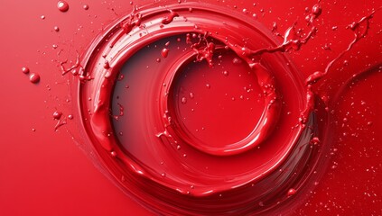 Fototapeta premium 3D rendering of a red abstract background with circular shapes and liquid splashes.