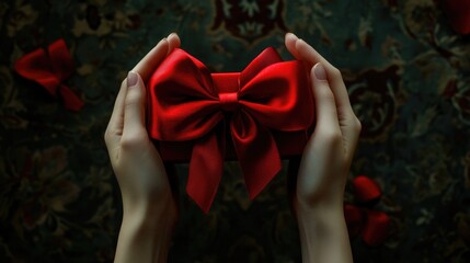 Person holding red bow