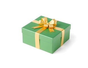 green gift with realistic gold ribbon