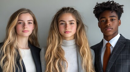 Portrait of diverse business professionals and teens, confident expressions, isolated, white background