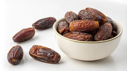 Obraz premium Dried dates in a bowl isolated on white background