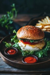 Burger and Fries with Ketchup