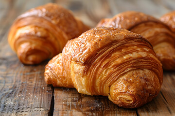 freshly baked croissants on wooden table