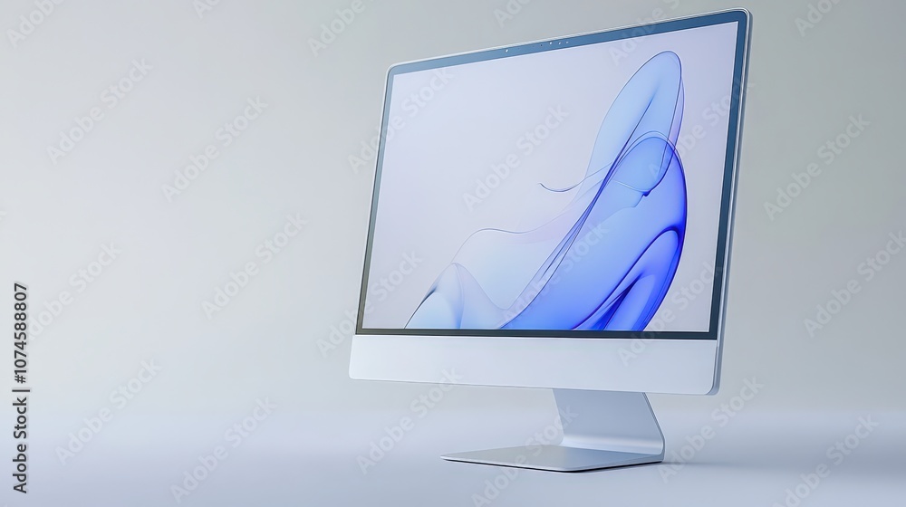 Poster an all-in-one computer is placed on a bright white background, emphasizing its sleek design and inte
