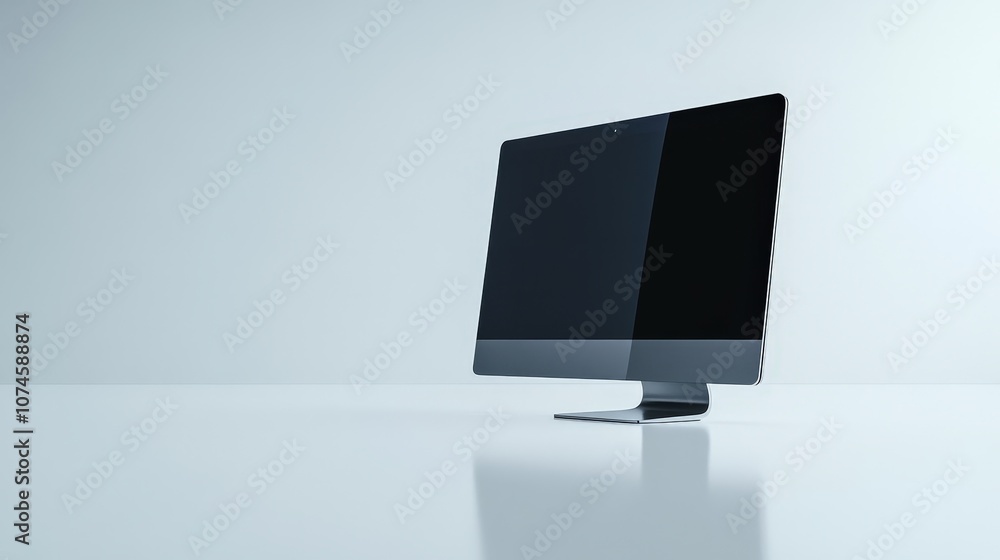 Poster an all-in-one computer is placed on a bright white background, emphasizing its sleek design and inte