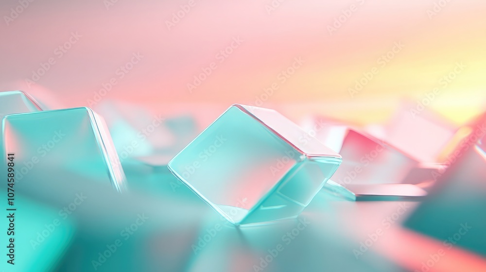 Aufkleber abstract composition of iridescent geometric shapes over a soft gradient background in pastel colors