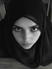 Naklejka premium Woman in black hijab looking directly