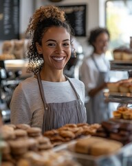 local love saturday, Joyful Businesswoman in a Bakery Setting