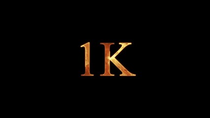 1k, 1000. Electric lightning text. Burning Logo reveal animation on black background.