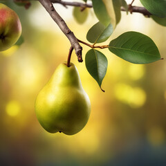 A tree with green pears hanging from it
