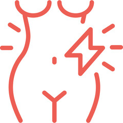 Abstract illustration of a woman's torso showing discomfort in the abdomen area with stylized lightning effects in an artistic representation
