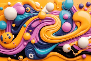 Colorful abstract liquid art with vibrant swirl patterns and bubbles, creating a dynamic and playful visual experience.