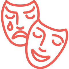 Masks representing comedy and tragedy displayed in a simplistic design, symbolizing the dual nature of performance art in theater